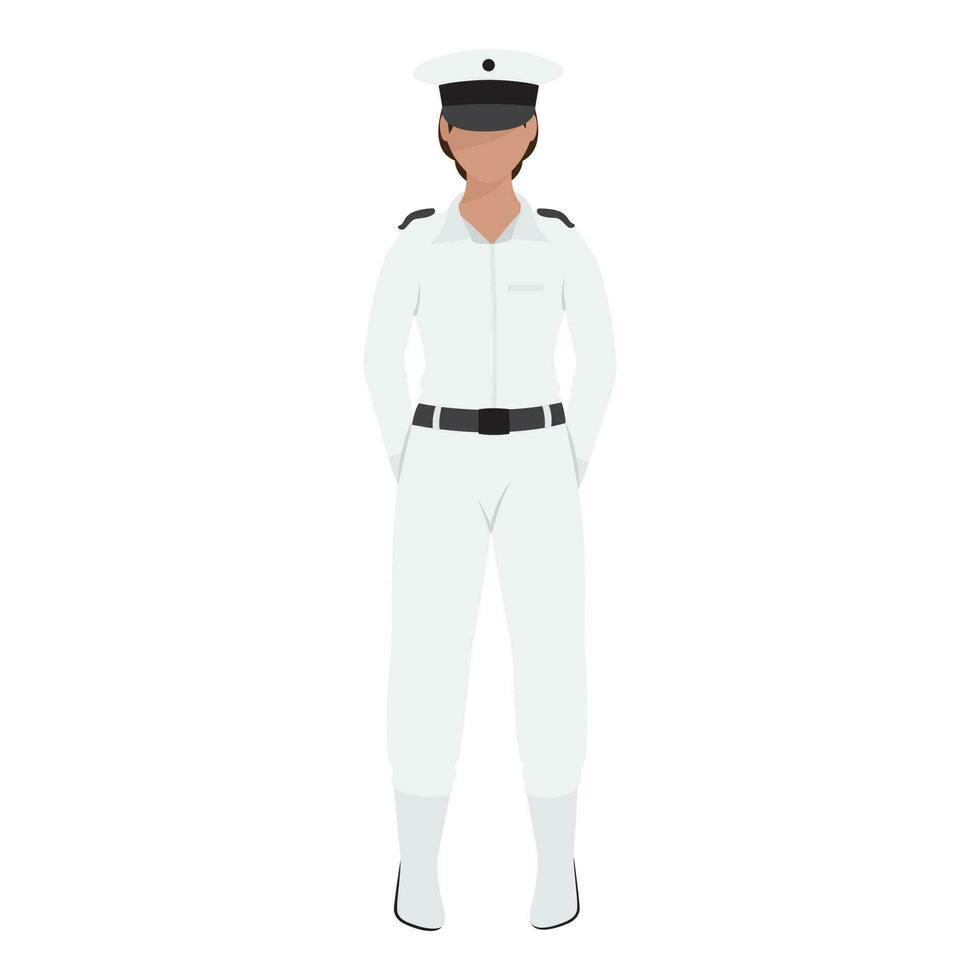 Faceless Navy Female Officer Standing On White Background. vector