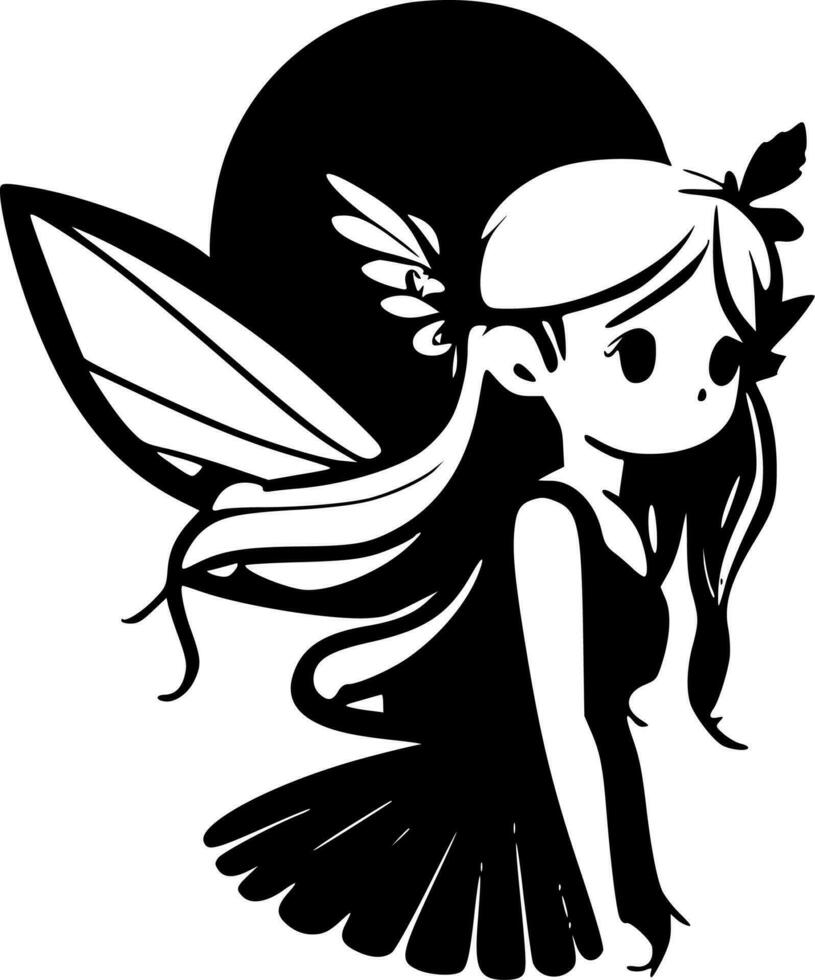 Fairy - Black and White Isolated Icon - Vector illustration