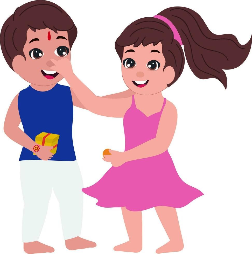 Cute Sister And Brother Celebrating Festival Of Raksha Bandhan On White Background. vector