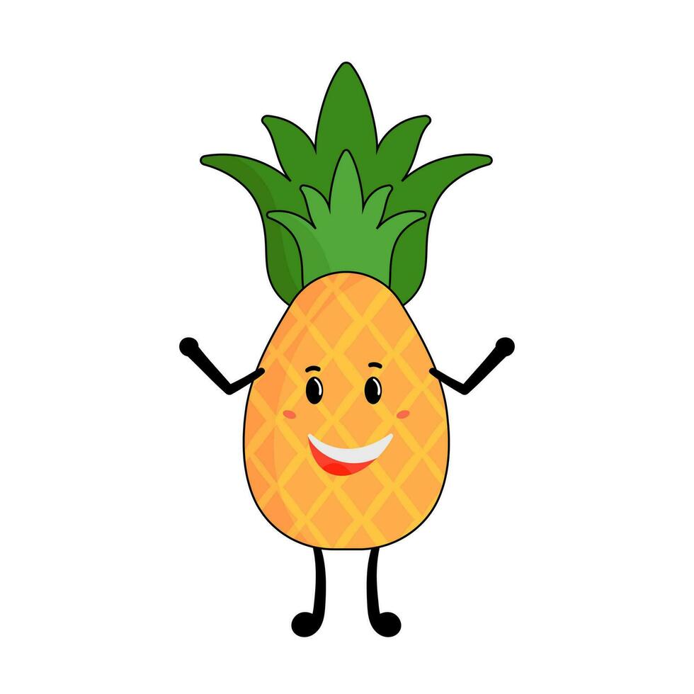 Laughing Pineapple Cartoon Flat Icon. vector