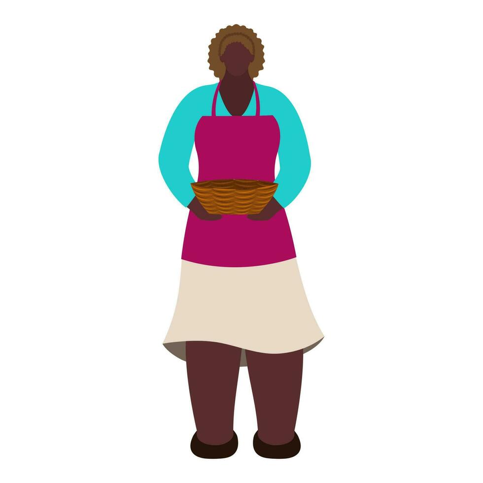 Faceless Grocery Female Worker Holding Bowl On White Background. vector