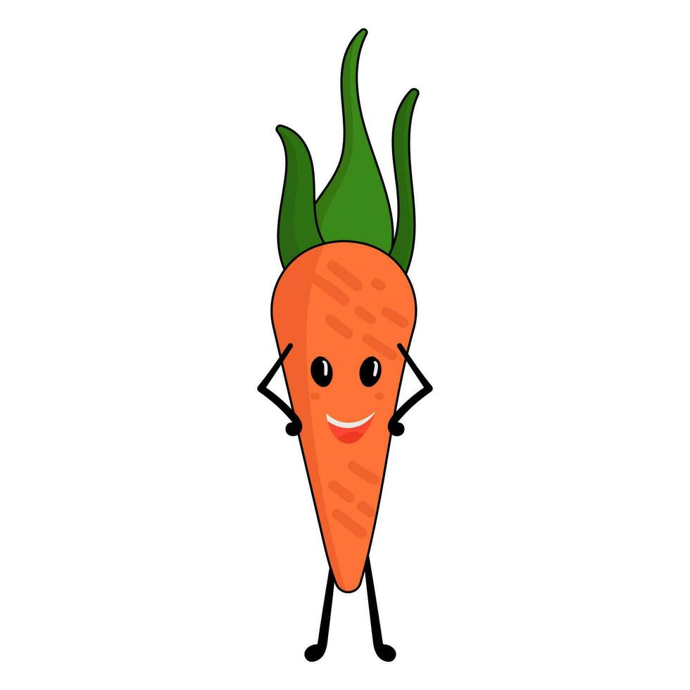 Cheerful Carrot Cartoon Icon In Flat Style. vector