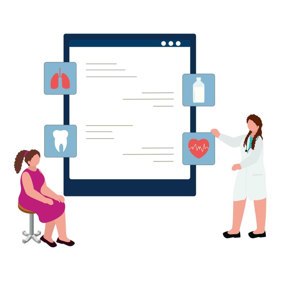 Faceless Female Doctor Advising To Patient And Showing Healthcare Information In Smartphone. vector