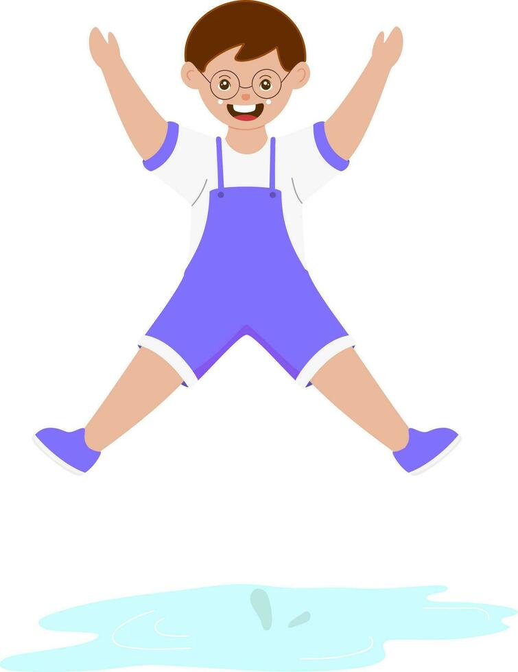 Cheerful Boy Jumping On Water Against White Background. vector