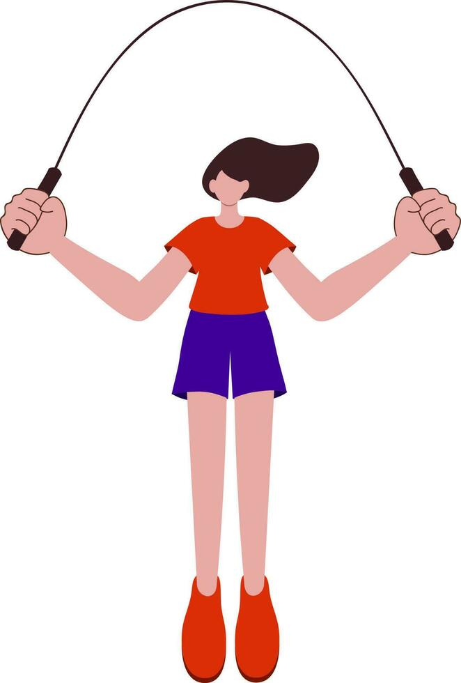 Faceless Young Girl Jumping Rope Against White Background. vector