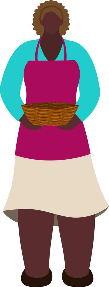 Faceless Grocery Female Worker Holding Bowl In Standing Pose. vector