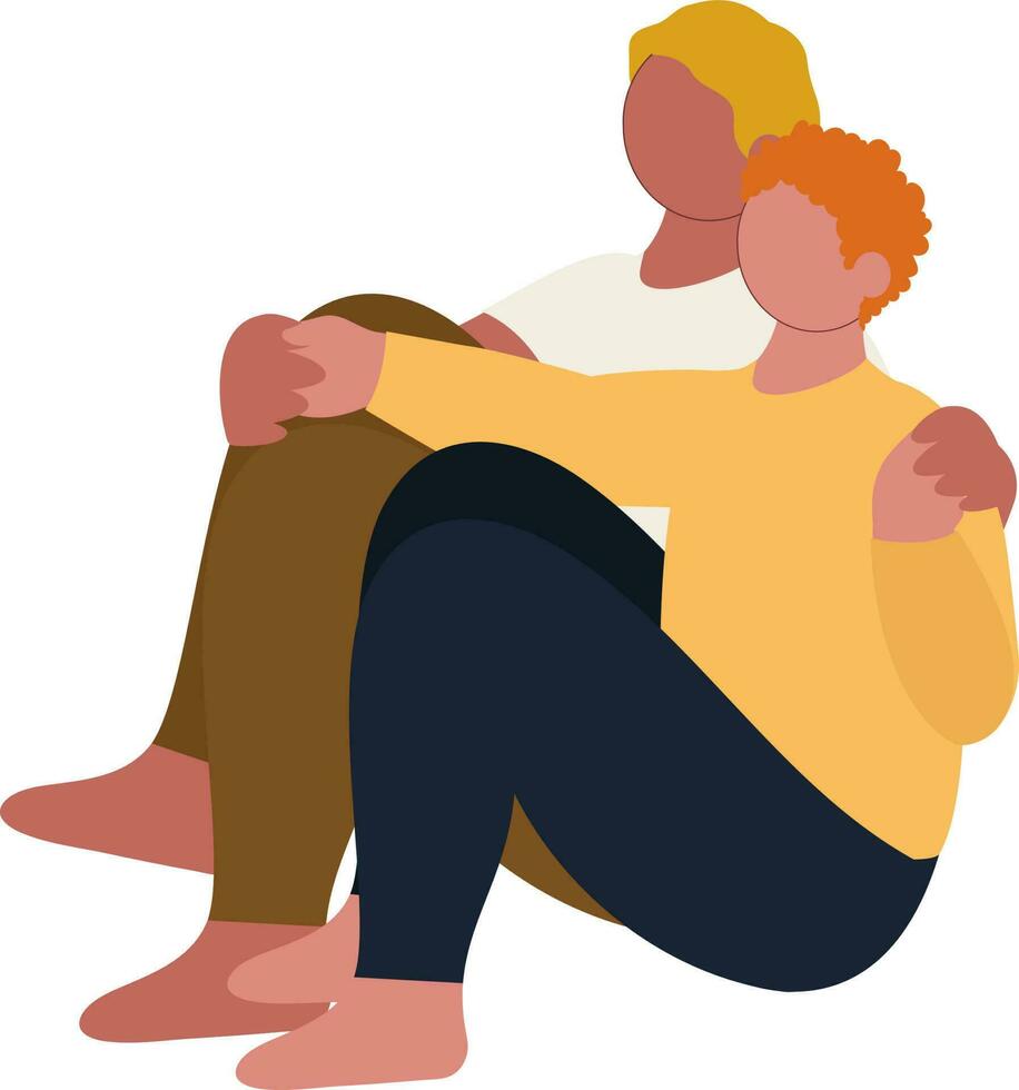 Loving Faceless Male Gay Couple Sit On Floor. vector