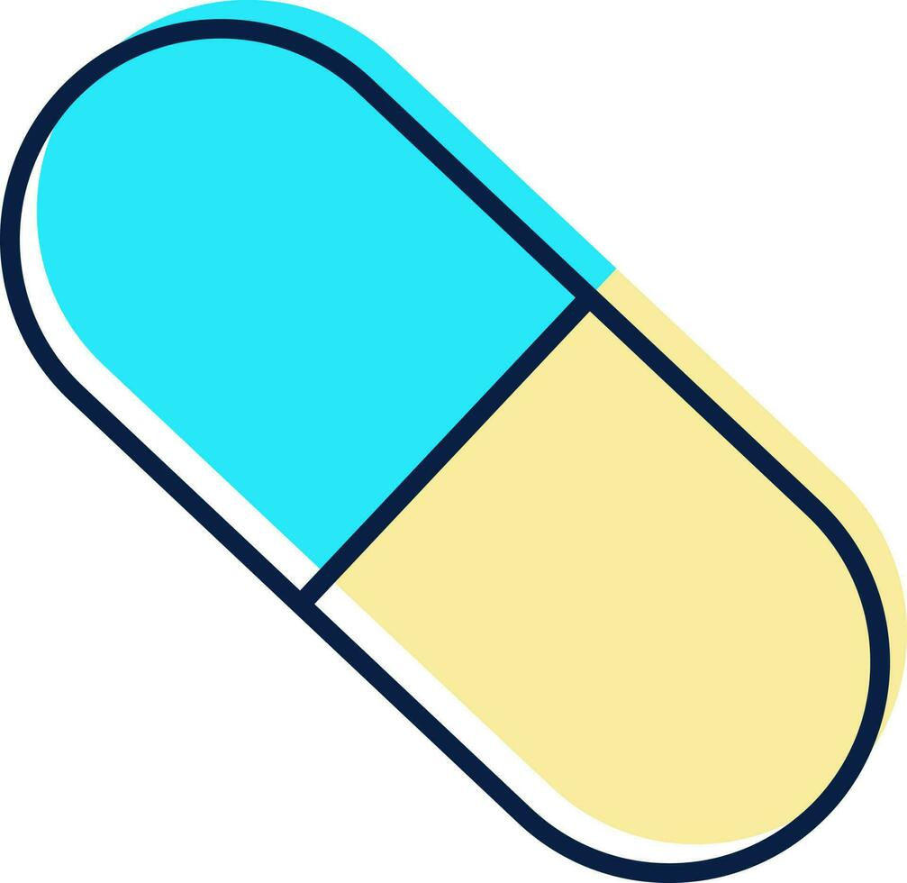 Flat Style Capsule Or Tablet Turquoise And Yellow Icon. vector