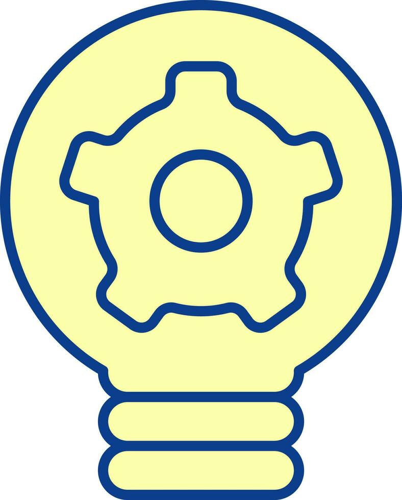 Cogwheel Inside Bulb Icon In Yellow And Blue Color. vector