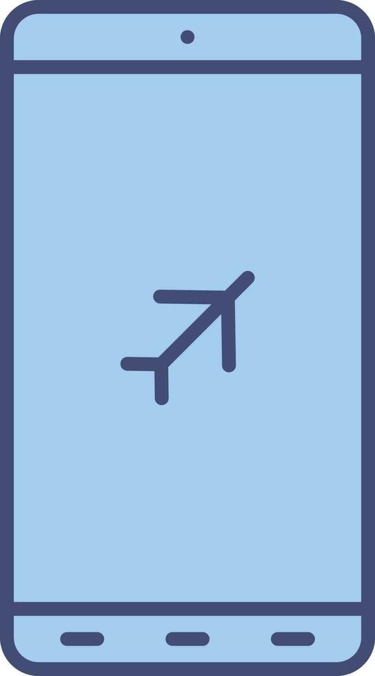 Blue Airplane In Smartphone Screen Flat Icon. vector