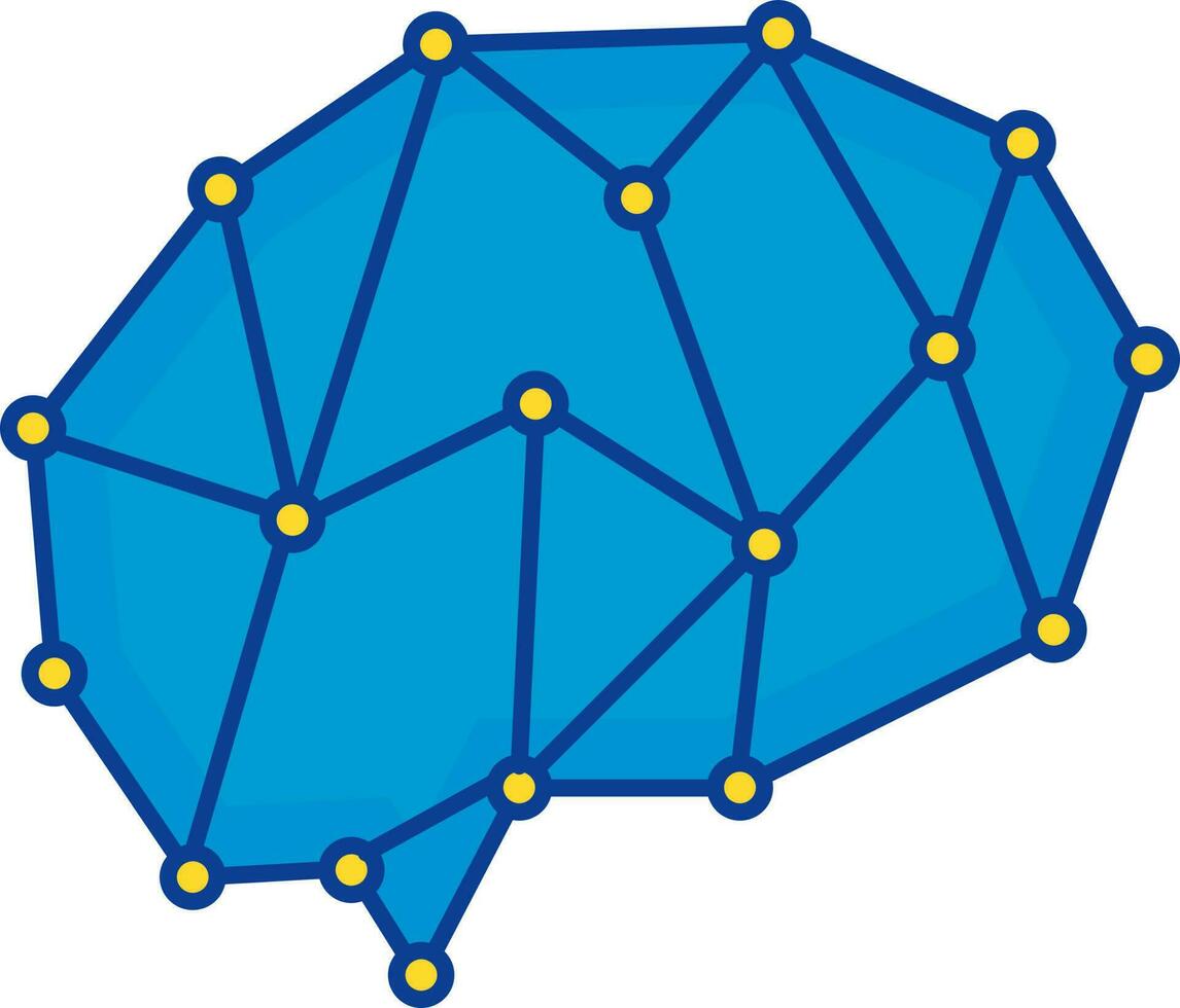 Blue And Yellow Illustration Of Digital Brain Icon. vector