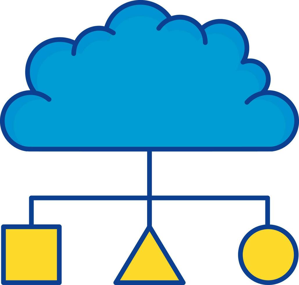 azul y amarillo nube plataforma icono en plano estilo. vector