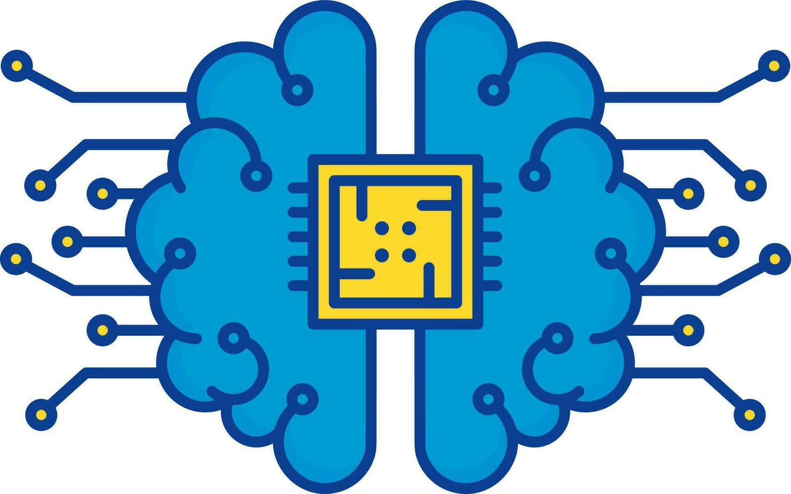 Blue And Yellow Socket Brain Flat Icon. vector