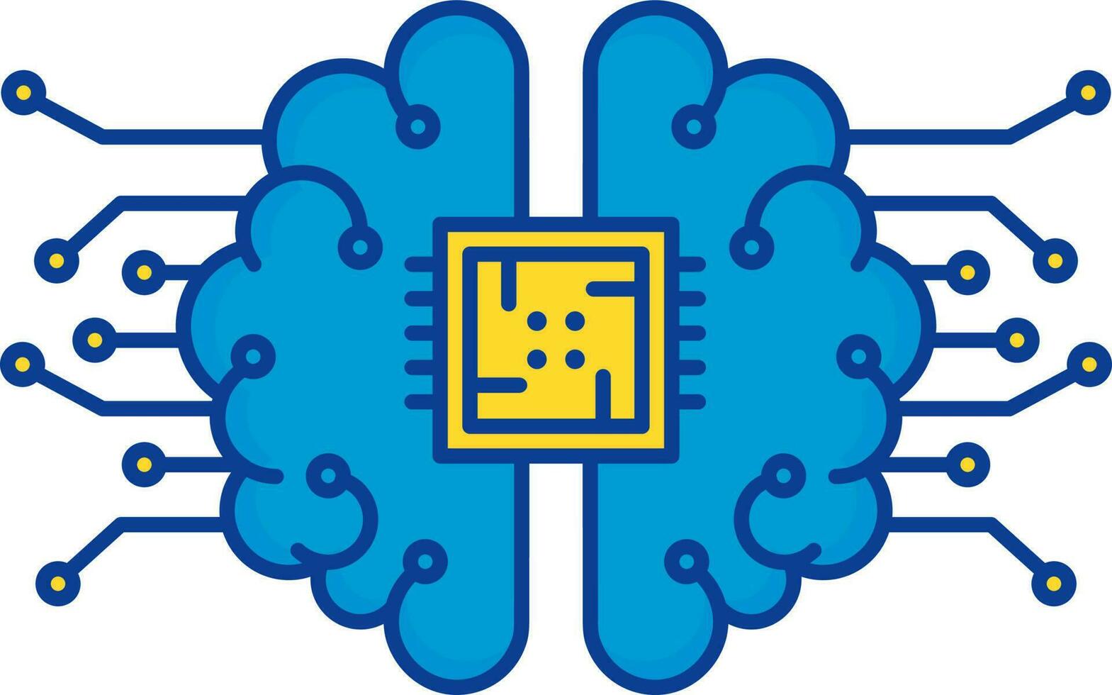 Blue And Yellow Socket Brain Flat Icon. vector