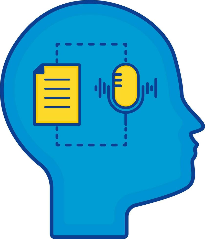 azul y amarillo audio archivo en cerebro plano icono. vector