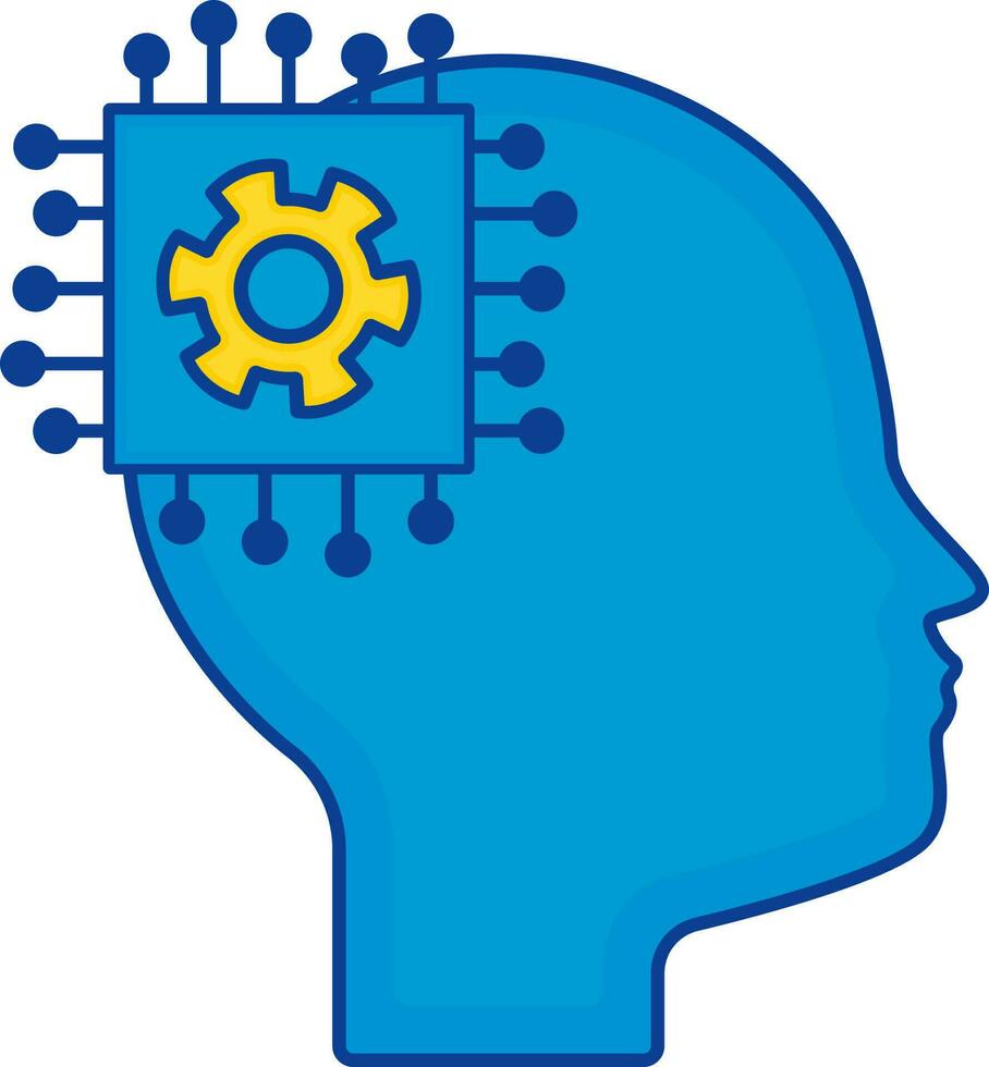 Blue And Yellow Chipset In Head Flat Icon. vector