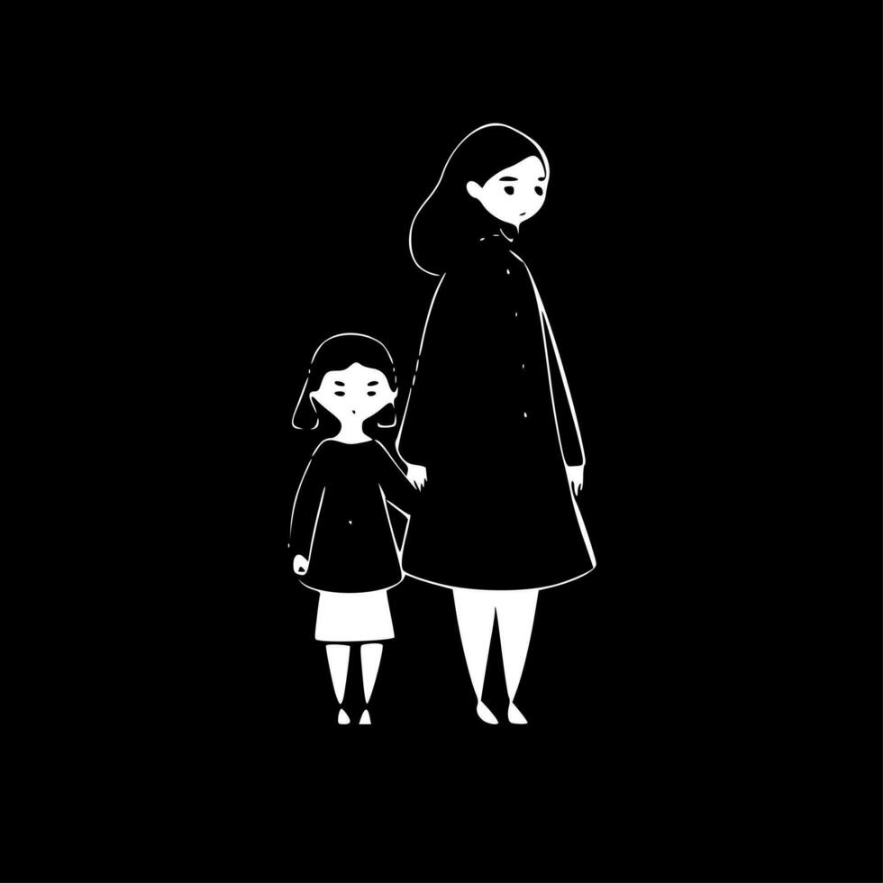 madre hija - negro y blanco aislado icono - vector ilustración
