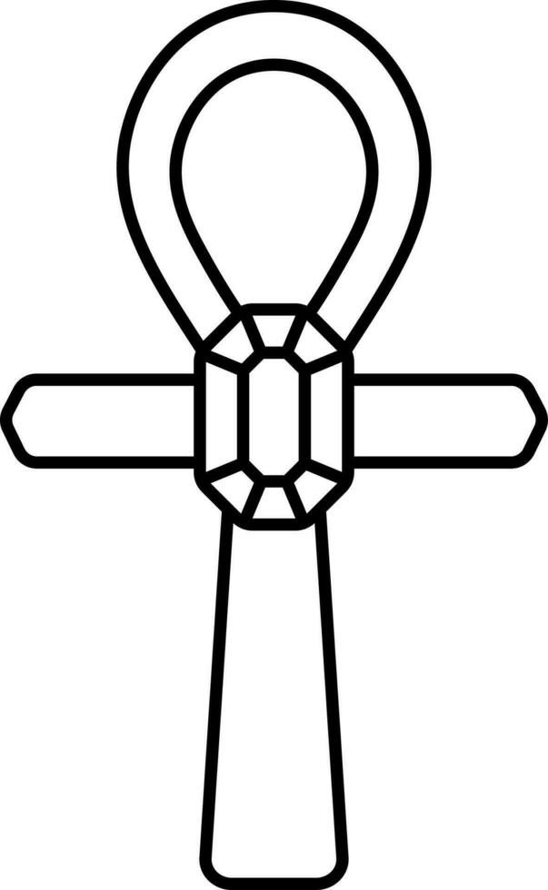 Gemstone With Ankh Icon In Black Thin Line Art. vector