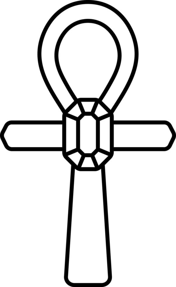 Gemstone With Ankh Icon In Black Thin Line Art. vector