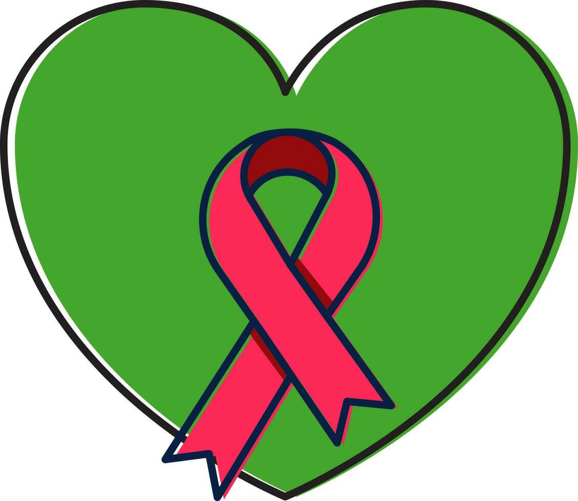 Flat Awareness Ribbon With Ribbon Icon In Red And Green Color. vector