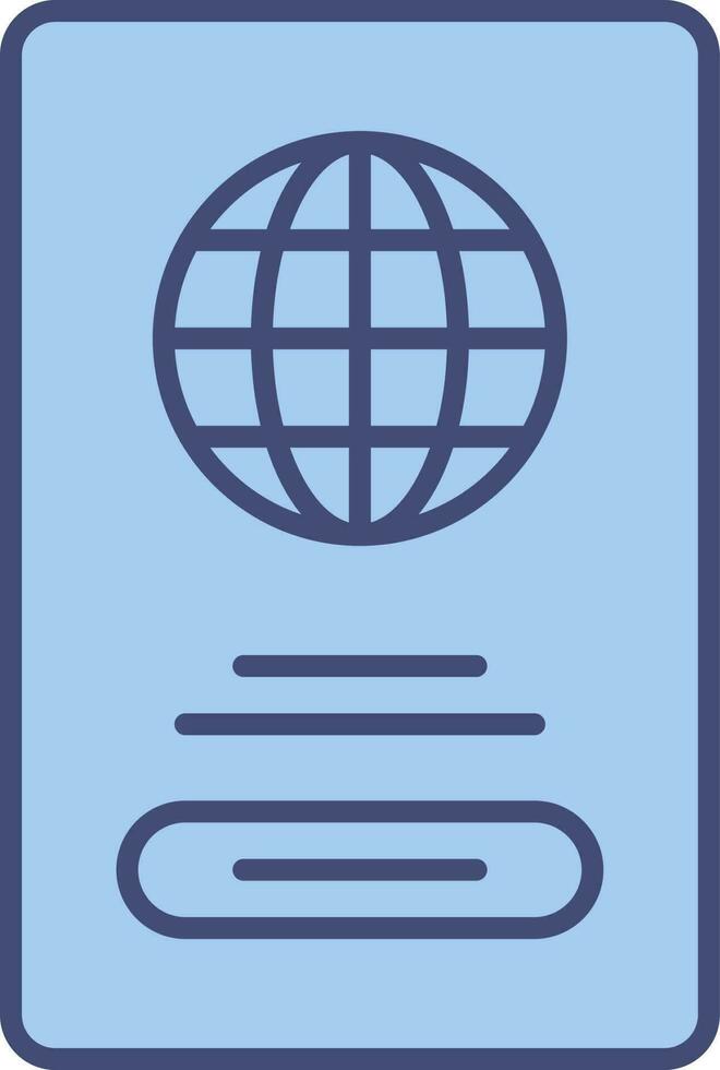 plano estilo pasaporte icono en azul color. vector