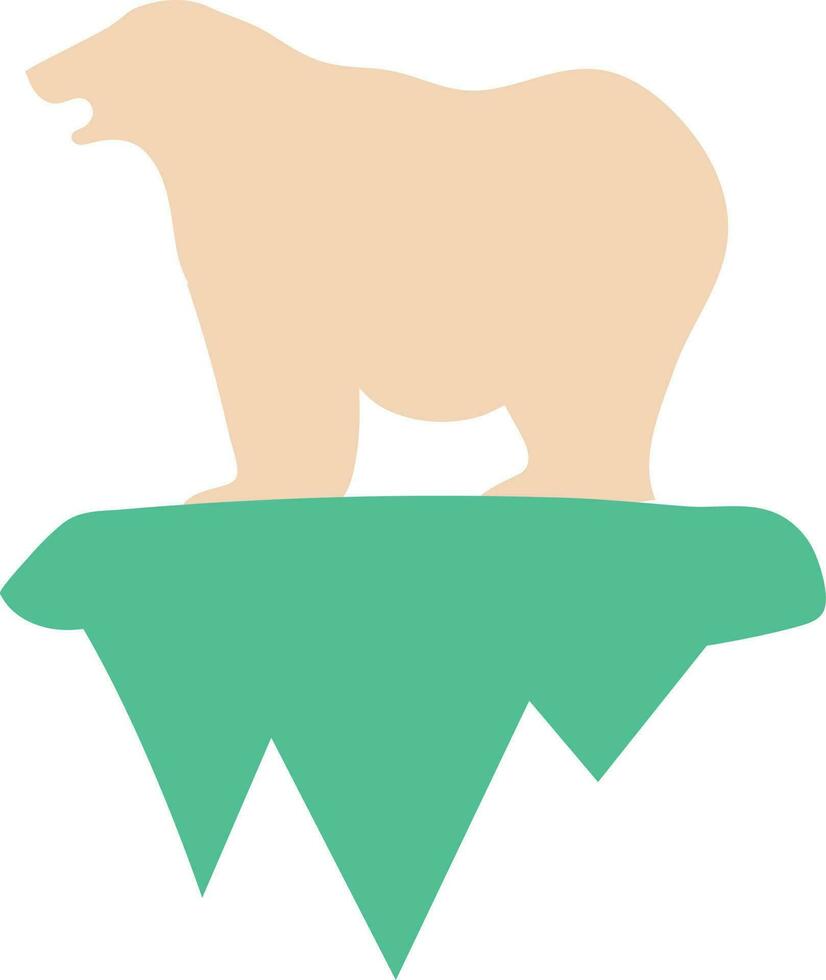 plano estilo polar oso en pie en hielo icono en melocotón y verde color. vector