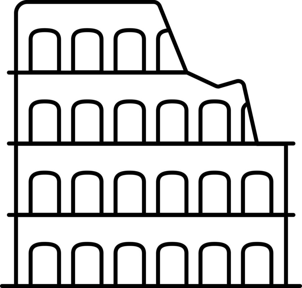 Flat Colosseum Icon In Black Line Art. vector
