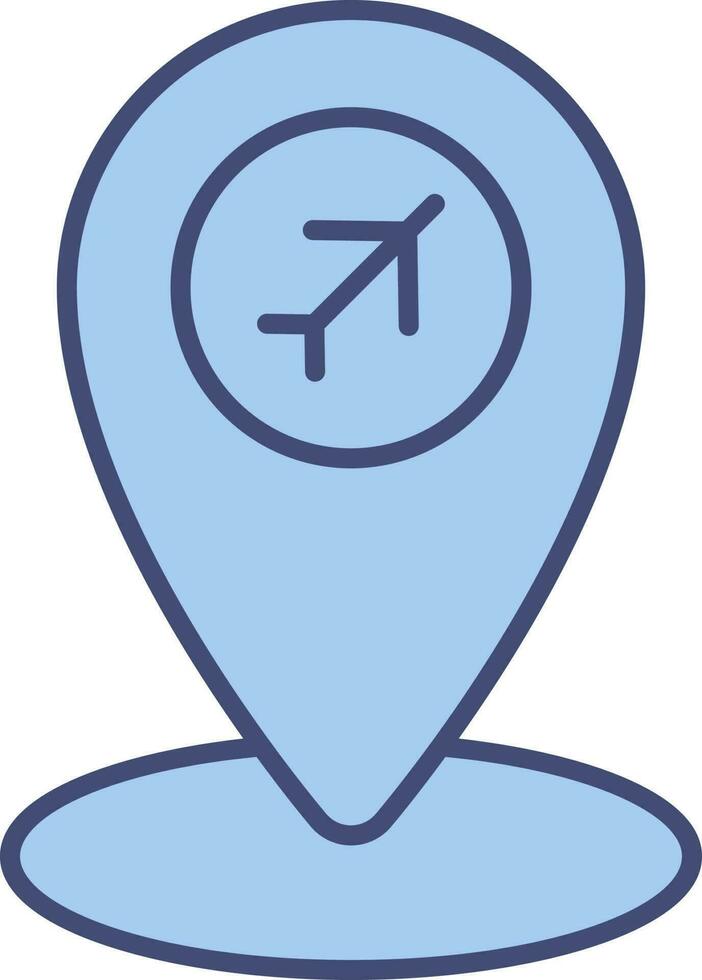 vuelo mapa puntero plano icono en azul color. vector