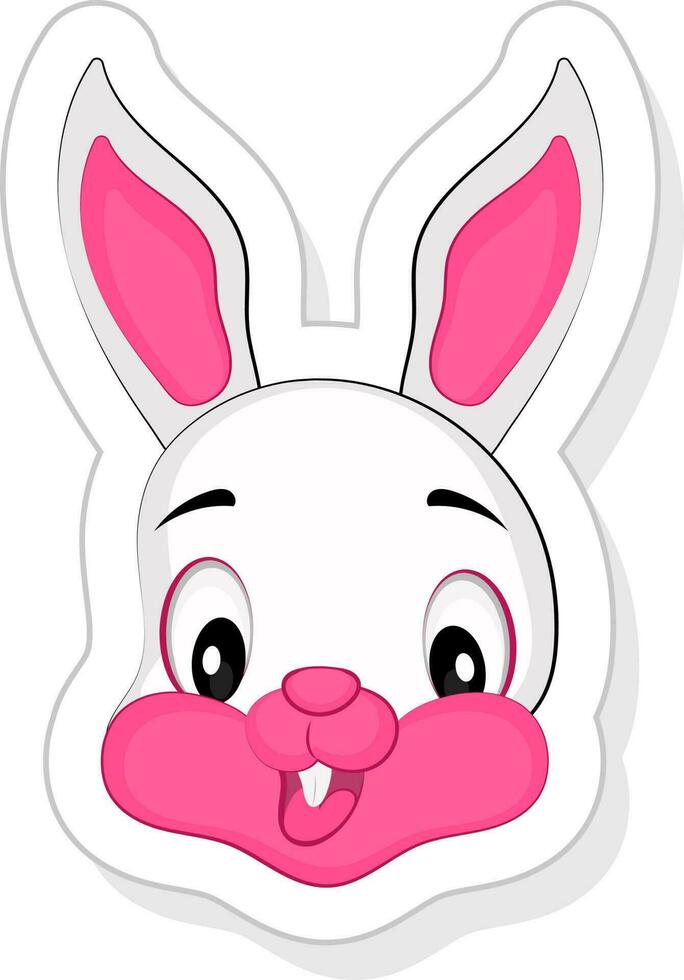 Pink And White Cute Rabbit Face In Sticker Style. vector