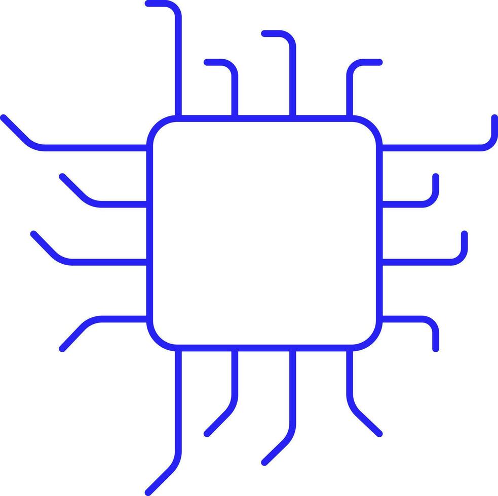 Blue Thin Line Art Circuit Chip Icon. vector