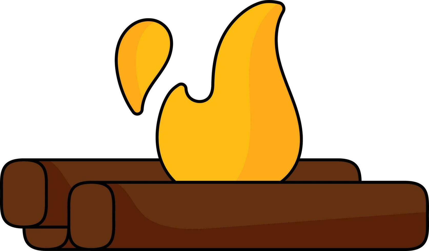 Flat Burning Wood icon In Brown And Yellow Color. vector