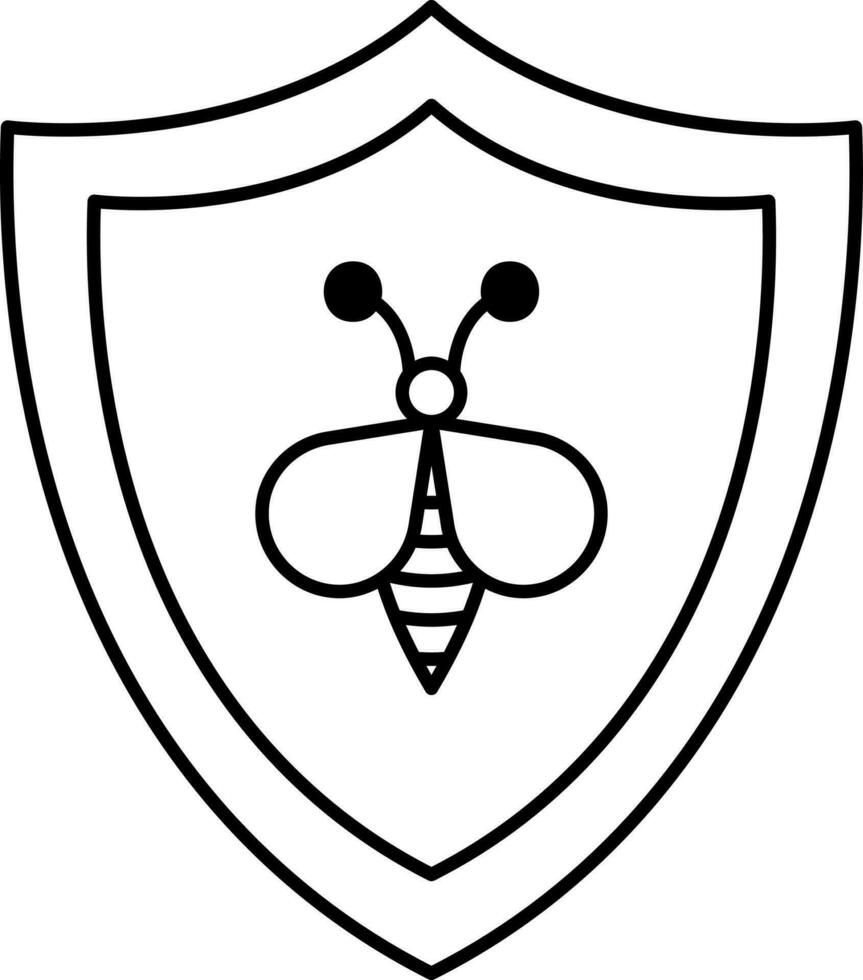 Bee Protection Shield Icon In Black Line Art. vector