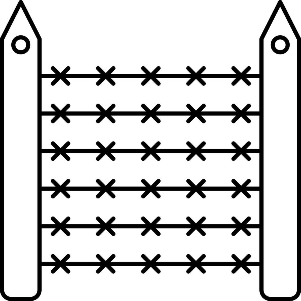 Barbed Wire Fence Icon In Black Line Art. vector