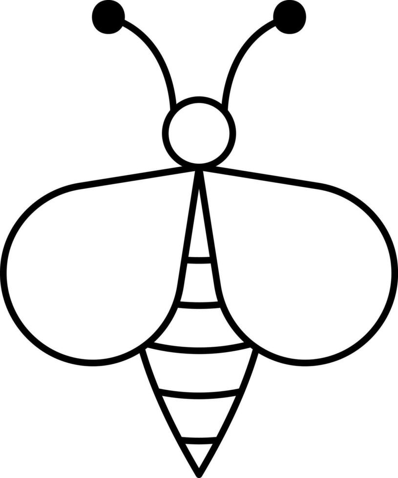 Cartoon Bee Icon In Black Outline. vector