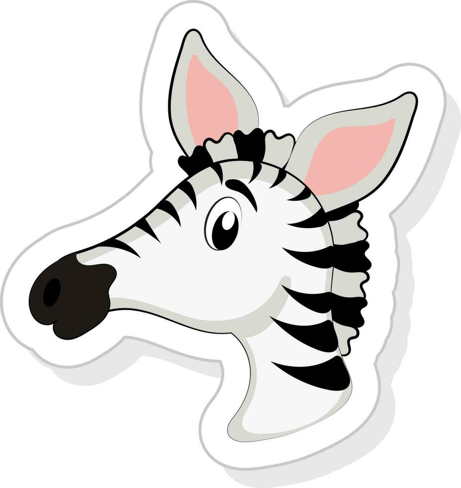 Sticker Style Cute Baby Zebra Face Flat Element. vector