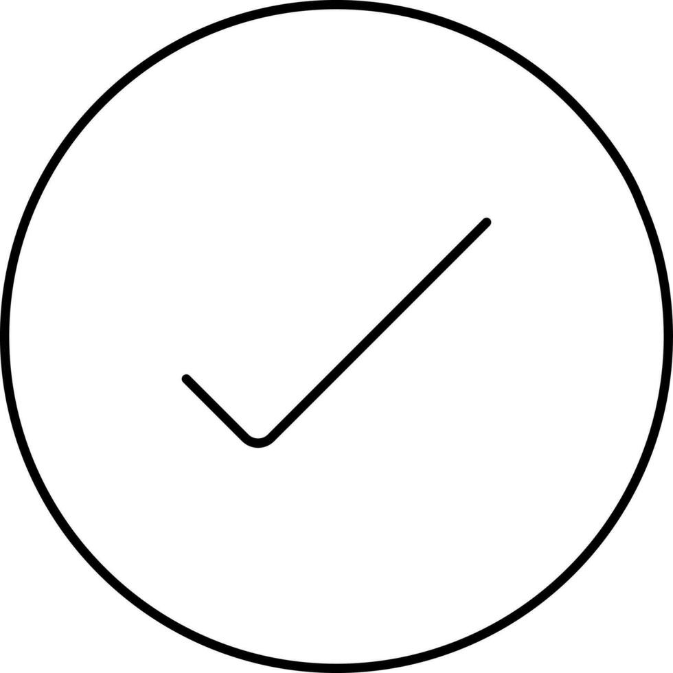 Black Linear Check Mark On Circle Icon. vector