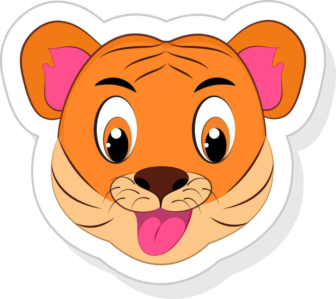Isolated Cute Tiger Face Element In Sticker Style. vector