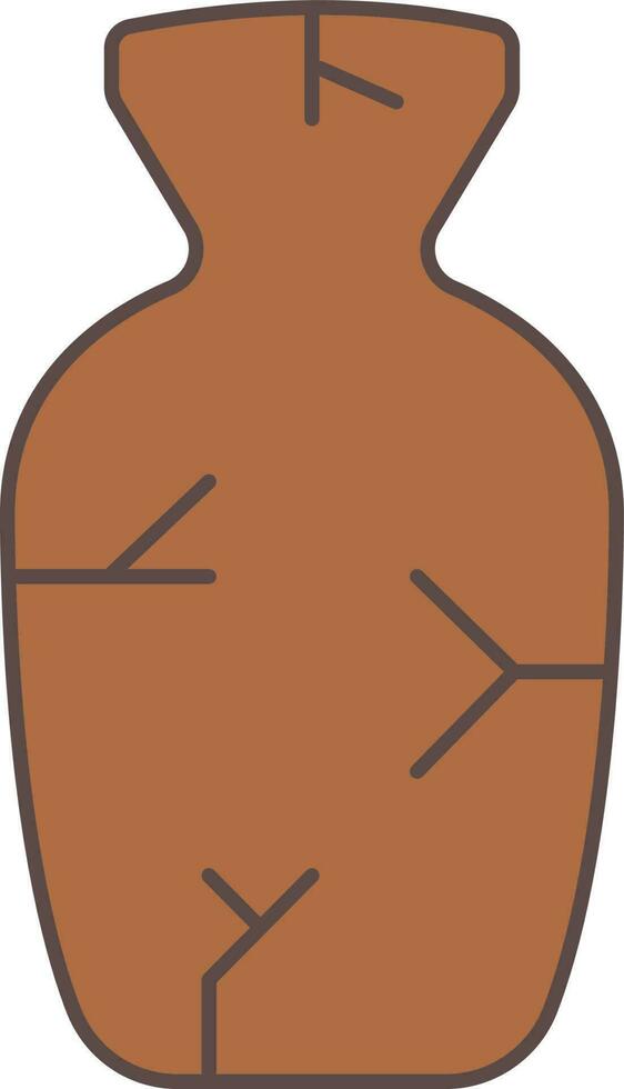 Cracked Vase Flat Icon In Brown Color. vector