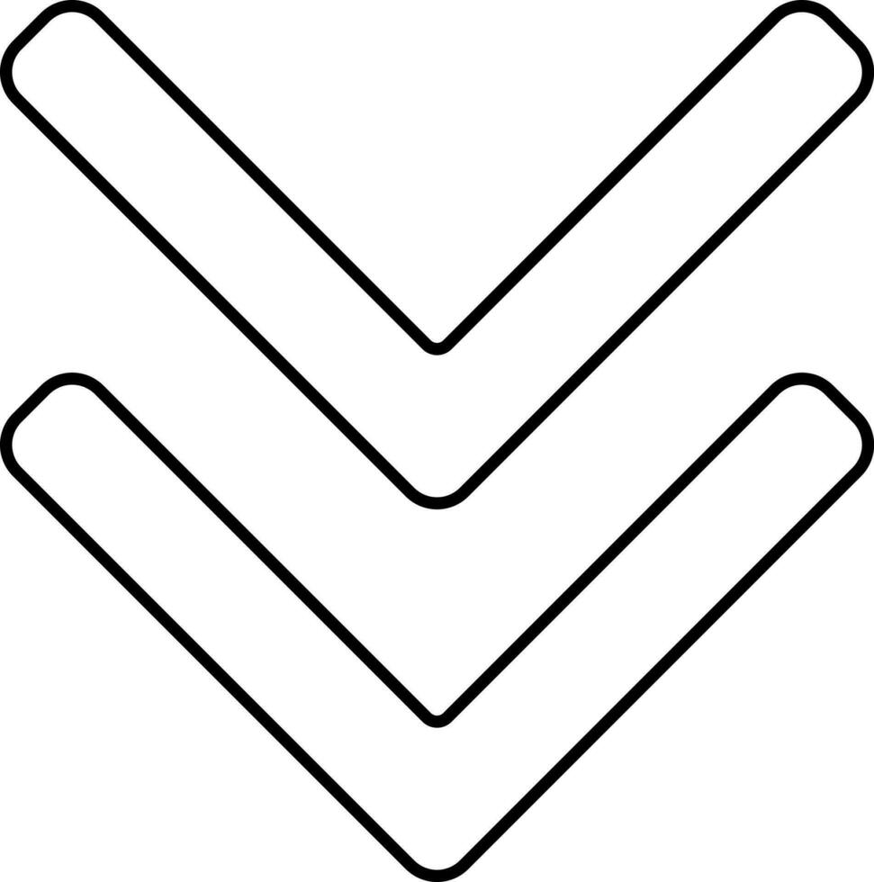 Down Double Triangle Arrow Black Linear Icon. vector