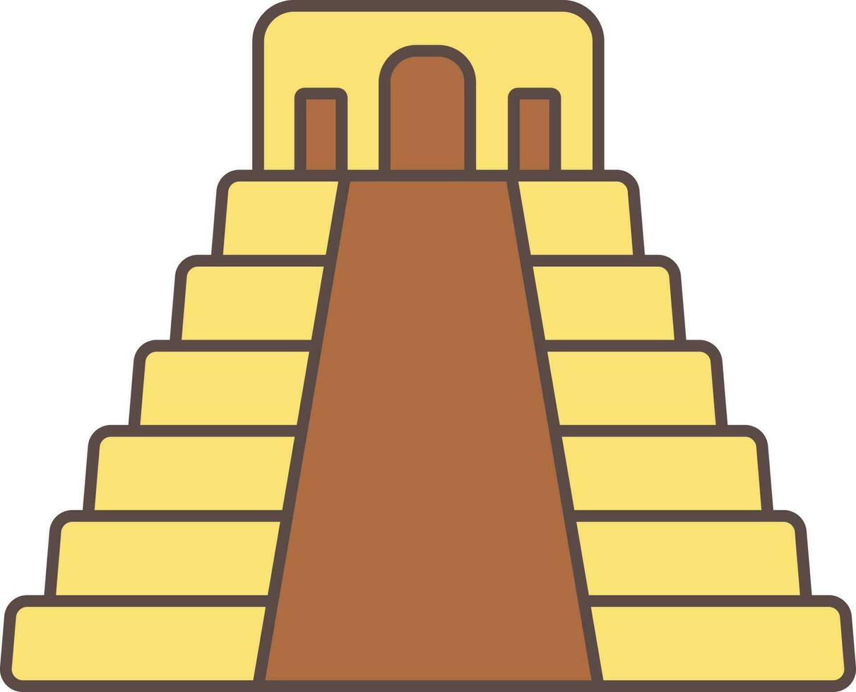 Mayan Pyramid Icon In Yellow And Brown Color. vector
