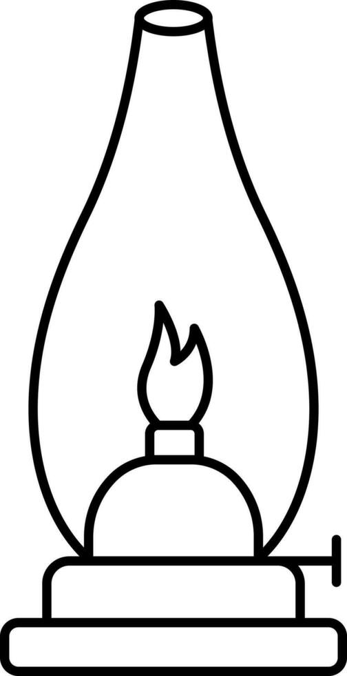 Burning Oil Lantern Icon In Black Line Art. vector