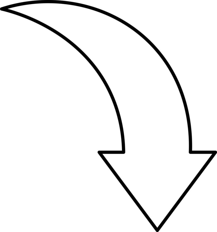 Black Thin Line Art Right Move Down Arrow Icon. vector
