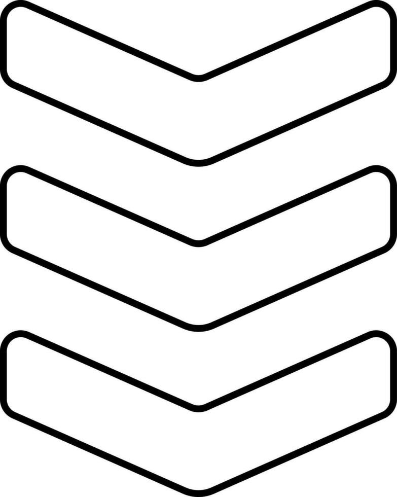 Black Outline Triangle Three Arrow Down Icon. vector