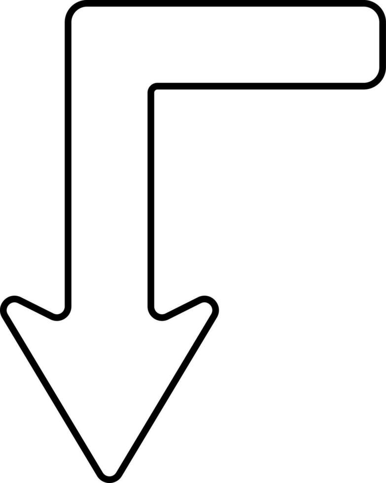 aislado izquierda giro abajo flecha negro contorno icono. vector