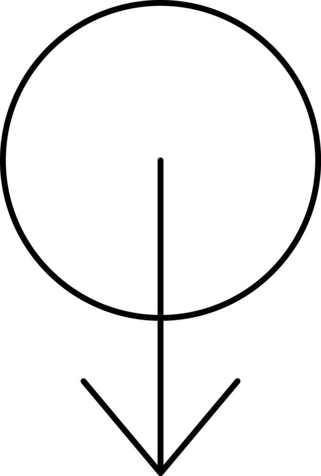 Circle And Down Arrow Black Linear Icon. vector