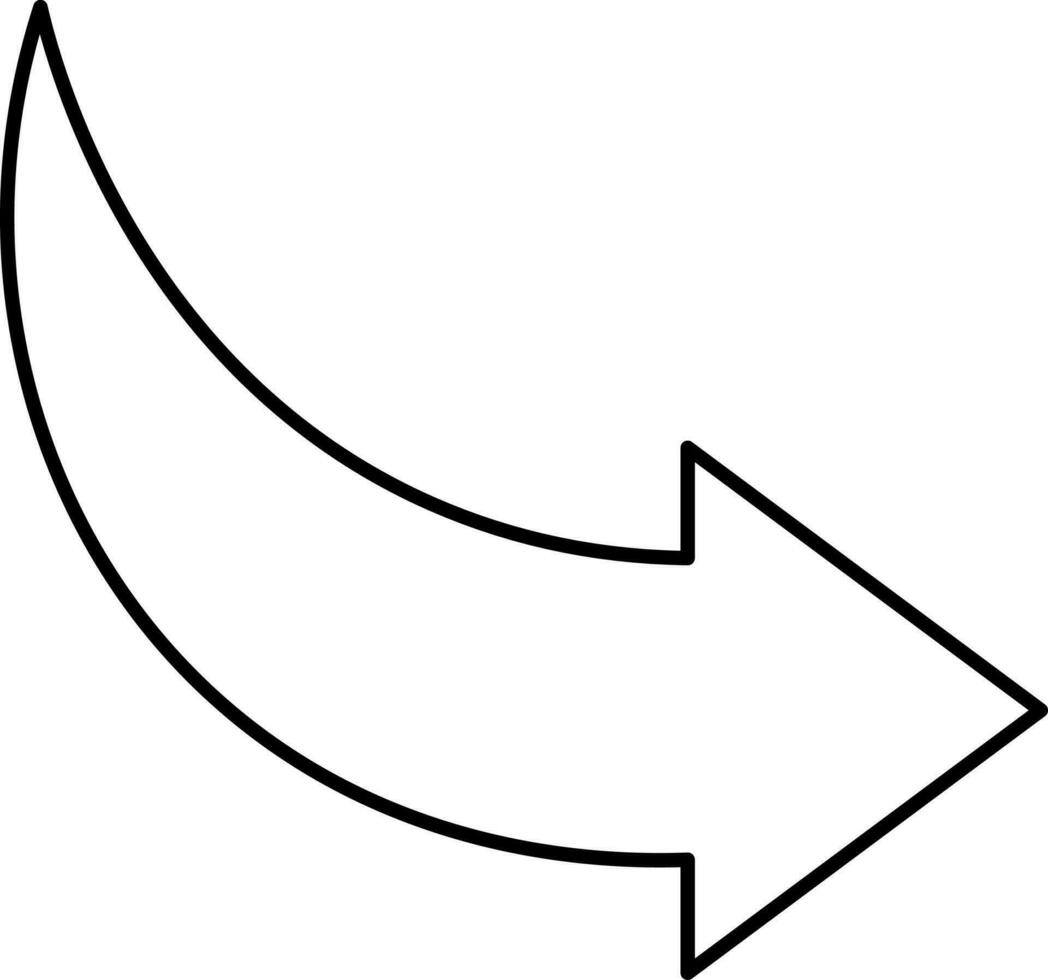 Black Thin Line Art Right Move Down Arrow Icon. vector