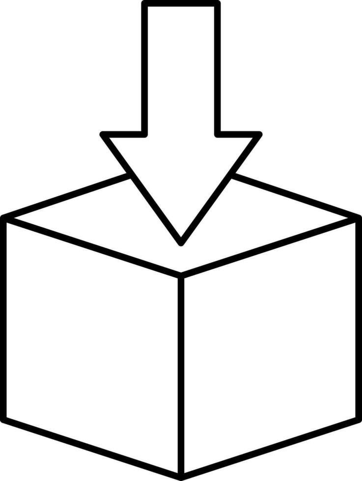 Down Arrow With Cube Black Outline Icon. vector