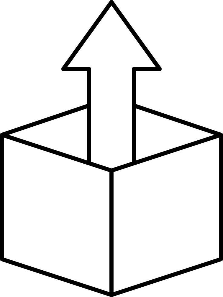 Top Arrow With Cube Icon In Black Outline. vector
