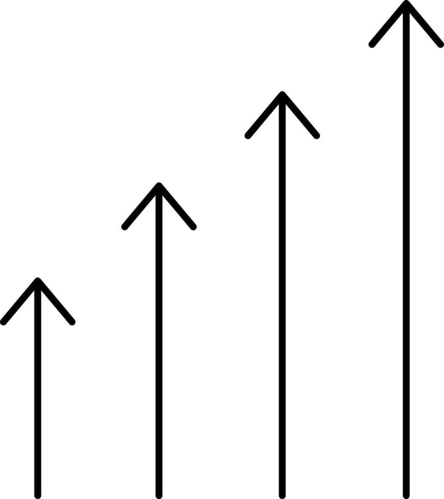 Growing Four Arrow Up Icon In Black Color. vector