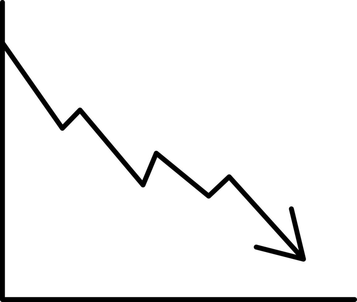 Zig Zag Down Arrow Graph Black Linear Icon. vector